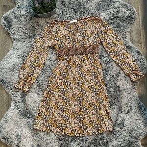 Boutique peasant style dress 60s 70s floral print long sleeve size small